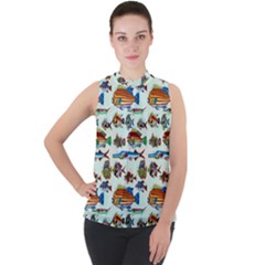 Ml 6-7 Fish Mock Neck Chiffon Sleeveless Top