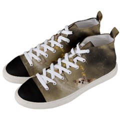 Cute Little Chihuahua With Hearts On The Moon Men s Mid-top Canvas Sneakers by FantasyWorld7