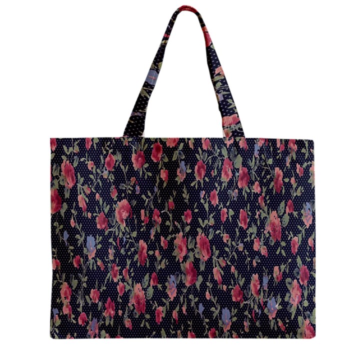 Polka Dotted Rosebuds Zipper Mini Tote Bag