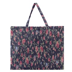 Polka Dotted Rosebuds Zipper Large Tote Bag