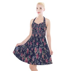 Polka Dotted Rosebuds Halter Party Swing Dress  by retrotoomoderndesigns