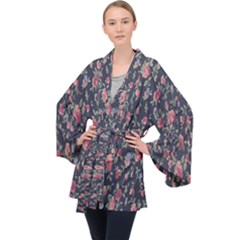 Polka Dotted Rosebuds Velvet Kimono Robe by retrotoomoderndesigns