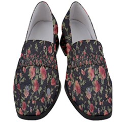 Polka Dotted Rosebuds Women s Chunky Heel Loafers