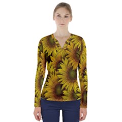 Surreal Sunflowers V-neck Long Sleeve Top by retrotoomoderndesigns