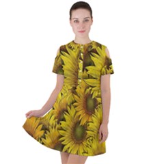 Surreal Sunflowers Short Sleeve Shoulder Cut Out Dress 