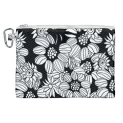 Black & White Floral Canvas Cosmetic Bag (xl) by WensdaiAmbrose