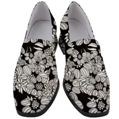 Black & White Floral Women s Chunky Heel Loafers