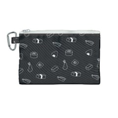 Sushi Pattern - Greyscale Canvas Cosmetic Bag (medium) by WensdaiAmbrose