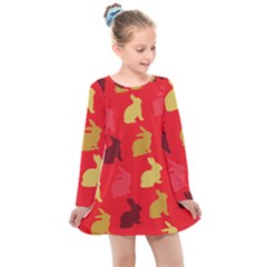 Rabbit, Rabbit - Red Kids  Long Sleeve Dress by WensdaiAmbrose