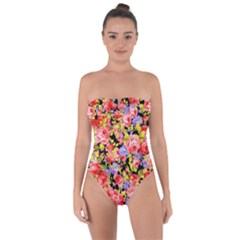 Colorful Flower Pattern Tie Back One Piece Swimsuit by RedPanda