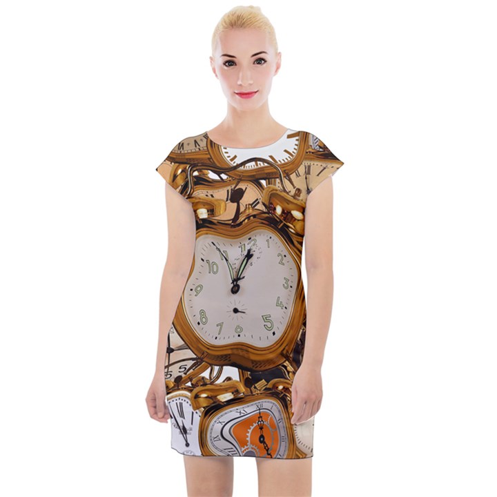 Time Clock Watches Cap Sleeve Bodycon Dress