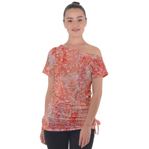 Coral Glitter Off Shoulder Tie-up Tee by TopitOff