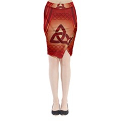 The Celtic Knot In Red Colors Midi Wrap Pencil Skirt by FantasyWorld7