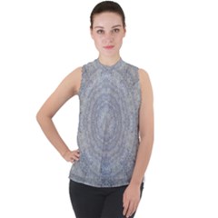 Lace Flower Planet And Decorative Star Mock Neck Chiffon Sleeveless Top by pepitasart