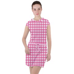 Pink Gingham Drawstring Hooded Dress