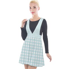 Blue Gingham Plunge Pinafore Velour Dress