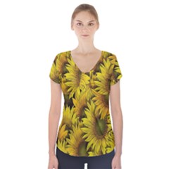 Surreal Sunflowers Short Sleeve Front Detail Top by retrotoomoderndesigns