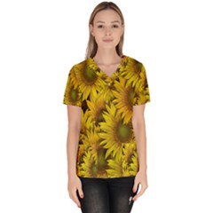 Surreal Sunflowers Women s V-neck Scrub Top by retrotoomoderndesigns