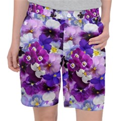 Pretty Purple Pansies Pocket Shorts by retrotoomoderndesigns