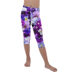 Pretty Purple Pansies Kids  Lightweight Velour Capri Leggings 