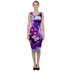 Pretty Purple Pansies Sleeveless Pencil Dress