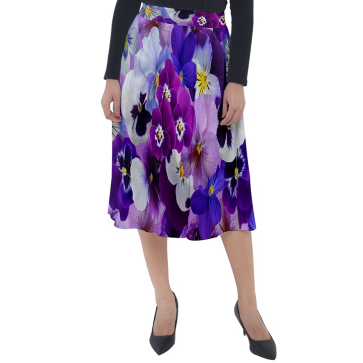 Pretty Purple Pansies Classic Velour Midi Skirt 