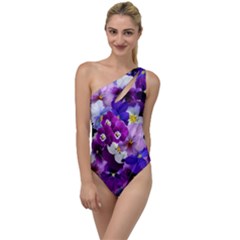 Pretty Purple Pansies To One Side Swimsuit by retrotoomoderndesigns