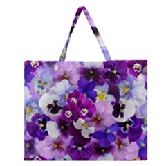 Pretty Purple Pansies Zipper Large Tote Bag