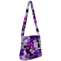 Pretty Purple Pansies Zipper Messenger Bag