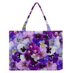 Pretty Purple Pansies Zipper Medium Tote Bag