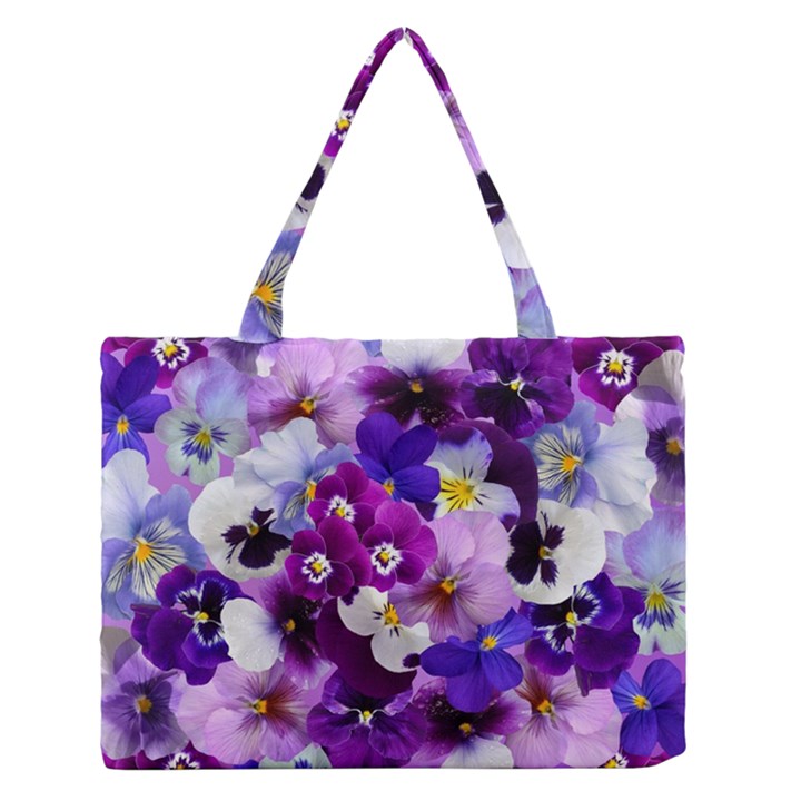 Pretty Purple Pansies Zipper Medium Tote Bag