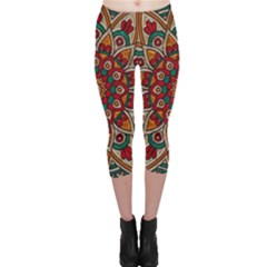 Mandala - Red & Teal  Capri Leggings  by WensdaiAmbrose