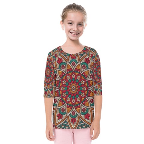 Mandala - Red & Teal  Kids  Quarter Sleeve Raglan Tee by WensdaiAmbrose