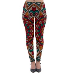 Mandala - Red & Teal  Lightweight Velour Leggings by WensdaiAmbrose