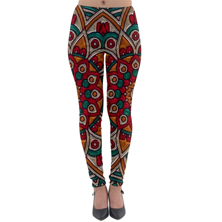 Mandala - Red & Teal. Lightweight Velour Leggings