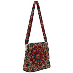 Mandala - Red & Teal Zipper Messenger Bag by WensdaiAmbrose