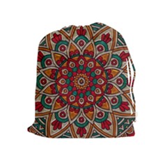 Mandala - Red & Teal Drawstring Pouch (xl) by WensdaiAmbrose