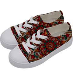 Mandala - Red & Teal Kids  Low Top Canvas Sneakers by WensdaiAmbrose