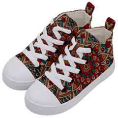 Mandala - Red & Teal Kids  Mid-top Canvas Sneakers by WensdaiAmbrose