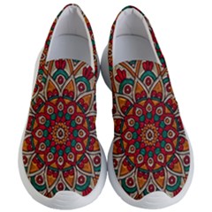 Mandala - Red & Teal Women s Lightweight Slip Ons by WensdaiAmbrose