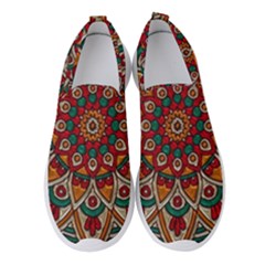 Mandala - Red & Teal Women s Slip On Sneakers