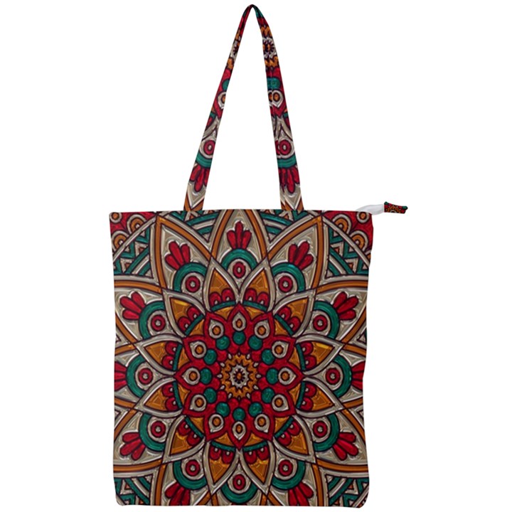 Mandala - Red & Teal Double Zip Up Tote Bag