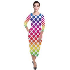 Rainbow Polka Dots Quarter Sleeve Midi Velour Bodycon Dress