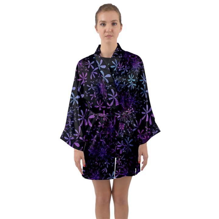 Retro Lilac Pattern Long Sleeve Kimono Robe