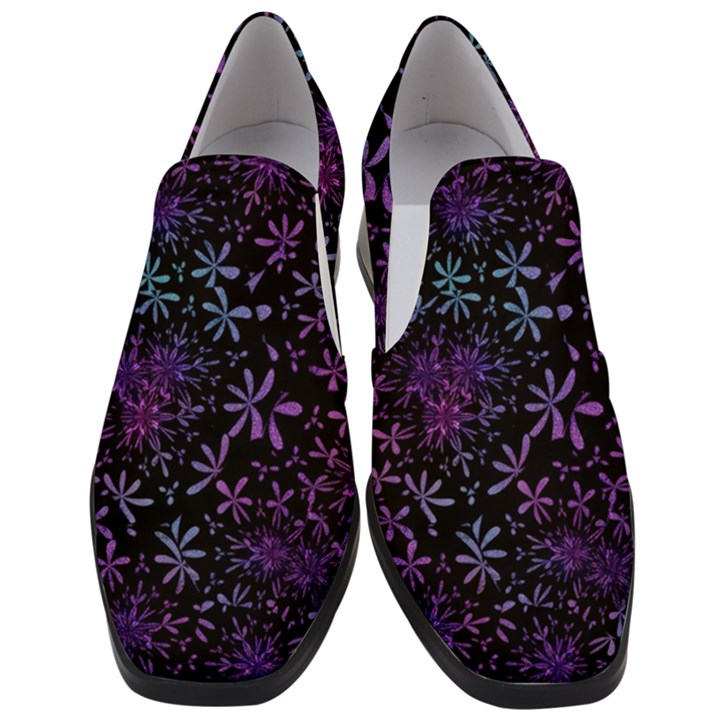 Retro Lilac Pattern Slip On Heel Loafers