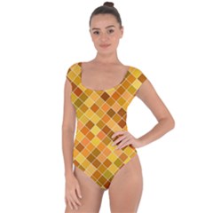 Square Pattern Diagonal Short Sleeve Leotard  by Mariart