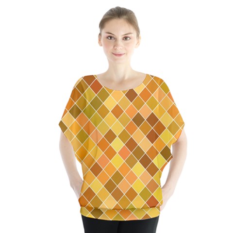 Square Pattern Diagonal Batwing Chiffon Blouse by Mariart