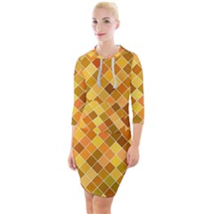 Square Pattern Diagonal Quarter Sleeve Hood Bodycon Dress