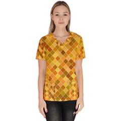 Square Pattern Diagonal Women s V-neck Scrub Top