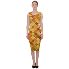 Square Pattern Diagonal Sleeveless Pencil Dress